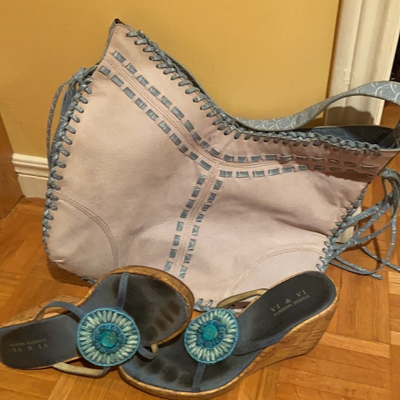 Blue beach cork shoes & blue boho suede-denim bag - Picture 11 of 11